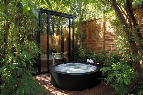 hot tub with privacy screen